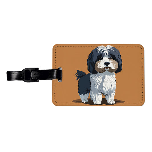 Havanese Dog Standing Travel Faux Leather Luggage Tag