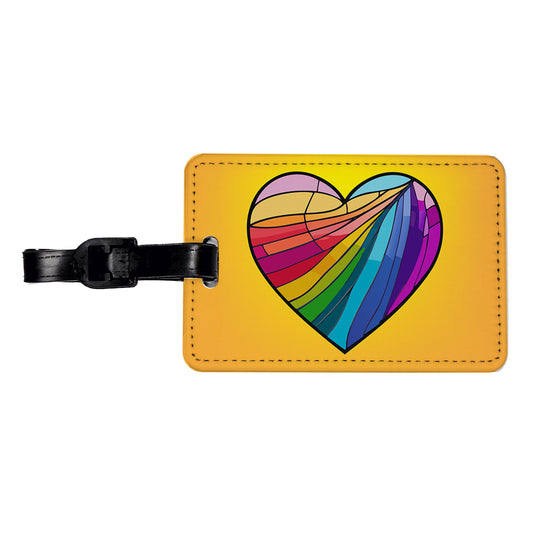 Heart Rainbow Stained Glass Love LGBTQ Travel Faux Leather Luggage Tag