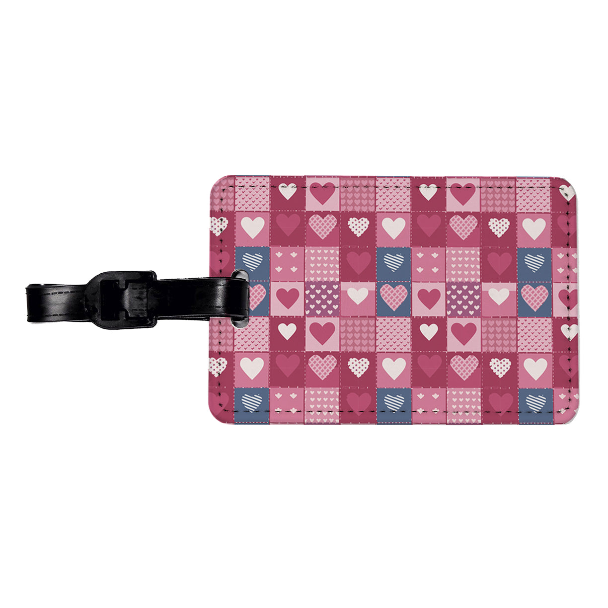 Hearts Quilt Valentines Day Anniversary Love Wedding Pattern Travel Faux Leather Luggage Tag