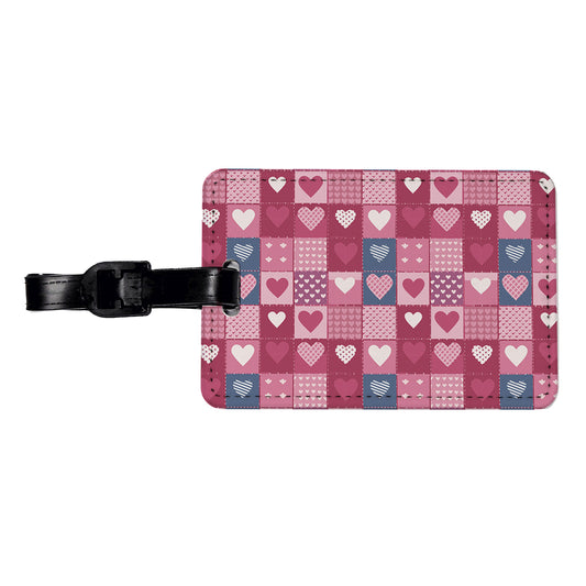 Hearts Quilt Valentines Day Anniversary Love Wedding Pattern Travel Faux Leather Luggage Tag
