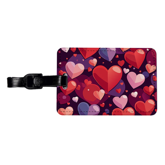 Hearts Scattered Love Valentines Anniversary Wedding Travel Faux Leather Luggage Tag