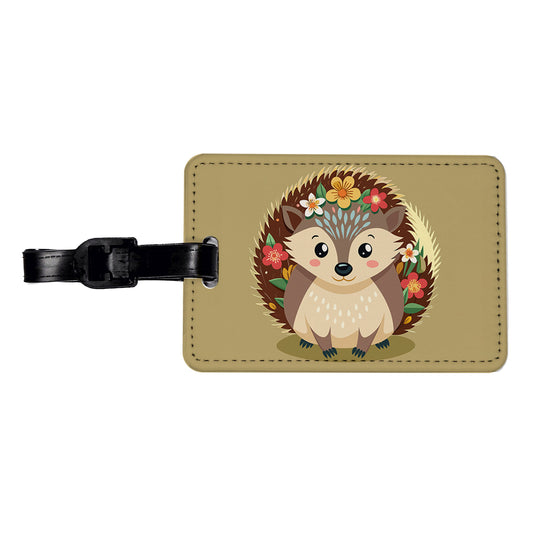 Hedgehog Floral Flowers Travel Faux Leather Luggage Tag