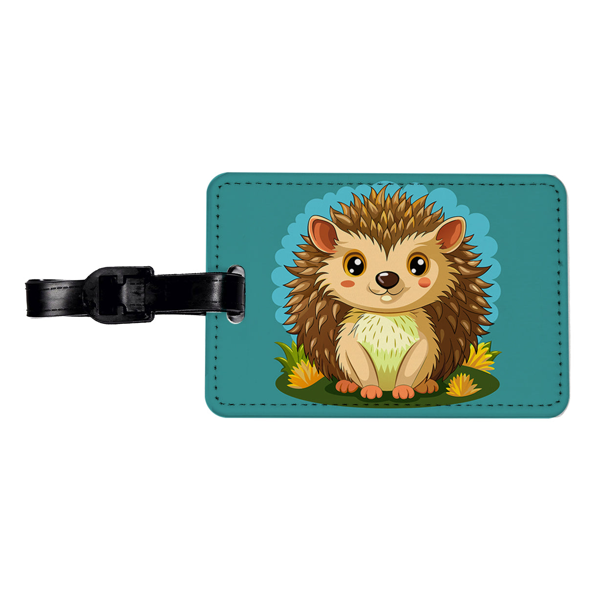Hedgehog Smiling Cute Travel Faux Leather Luggage Tag