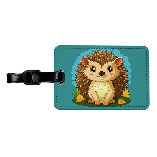 Hedgehog Smiling Cute Travel Faux Leather Luggage Tag