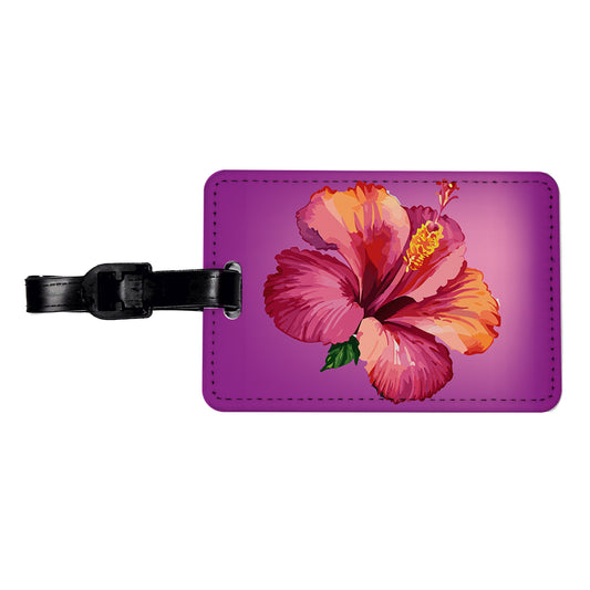 Hibiscus Flower Tropical Watercolor Travel Faux Leather Luggage Tag