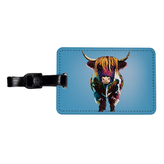 Highland Cow Colorful Travel Faux Leather Luggage Tag