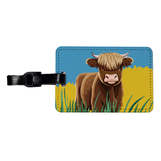 Highland Cow Scruffy Travel Faux Leather Luggage Tag