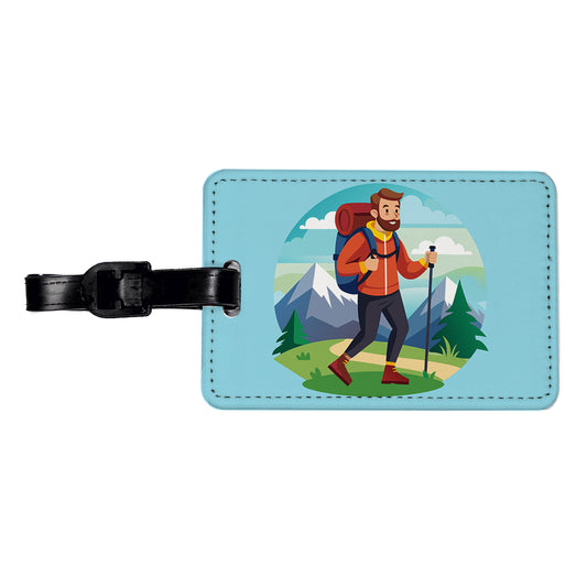 Hiker Hiking Backpacking Man Travel Faux Leather Luggage Tag