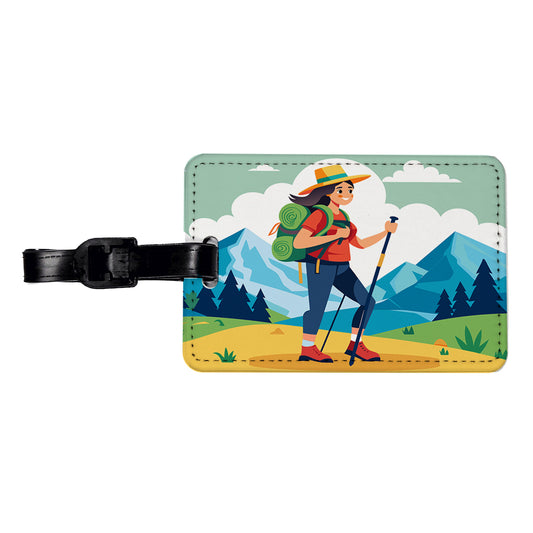 Hiker Hiking Backpacking Woman Travel Faux Leather Luggage Tag