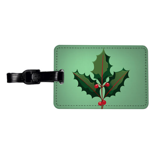 Holly Christmas Greenery Travel Faux Leather Luggage Tag
