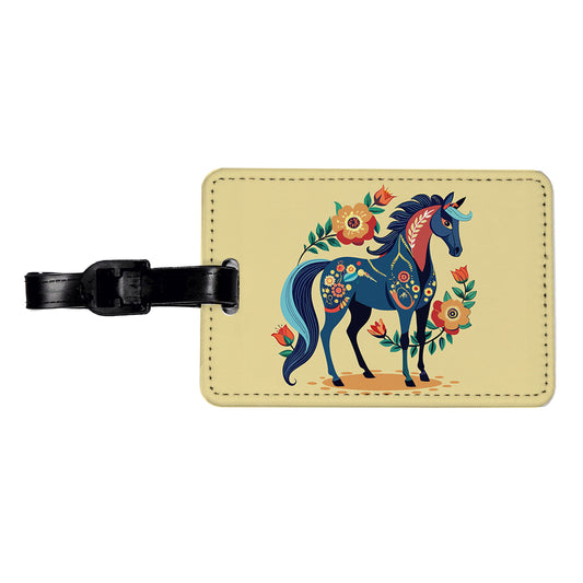Horse Floral Flowers Cottagecore Country Western Travel Faux Leather Luggage Tag