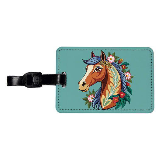 Horse Head Floral Flowers Cottagecore Country Western Travel Faux Leather Luggage Tag