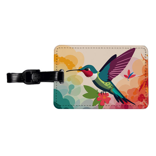 Hummingbird Colorful with Flowers Travel Faux Leather Luggage Tag