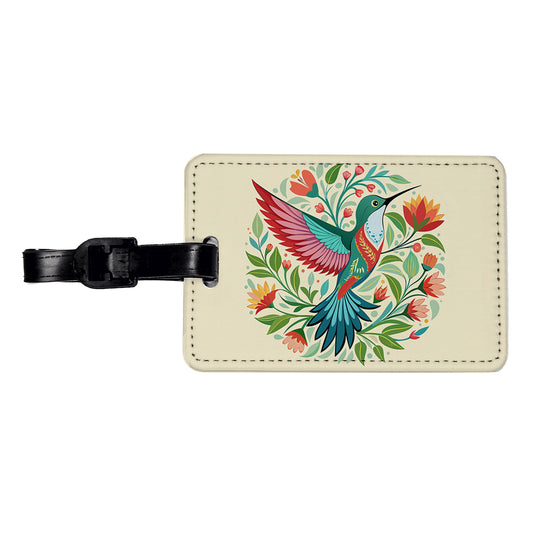 Hummingbird Floral Flowers Travel Faux Leather Luggage Tag