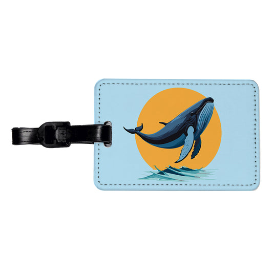Humpback Whale Jumping Out of Water Travel Faux Leather Luggage Tag