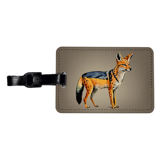 Jackal Watercolor Travel Faux Leather Luggage Tag