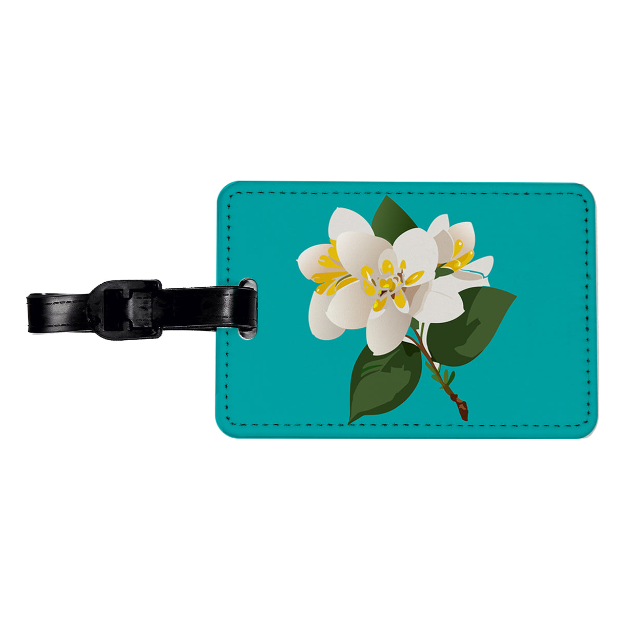 Jasmine White Flowers Travel Faux Leather Luggage Tag