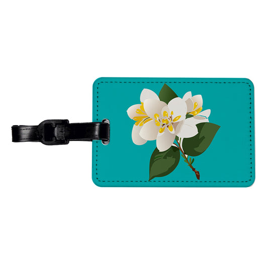 Jasmine White Flowers Travel Faux Leather Luggage Tag