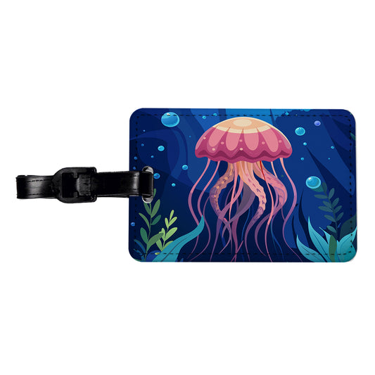Jelly Fish in Ocean Travel Faux Leather Luggage Tag