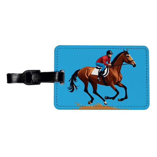 Jockey Riding Horse Racing Man Travel Faux Leather Luggage Tag