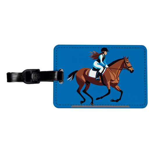 Jockey Riding Horse Racing Woman Travel Faux Leather Luggage Tag