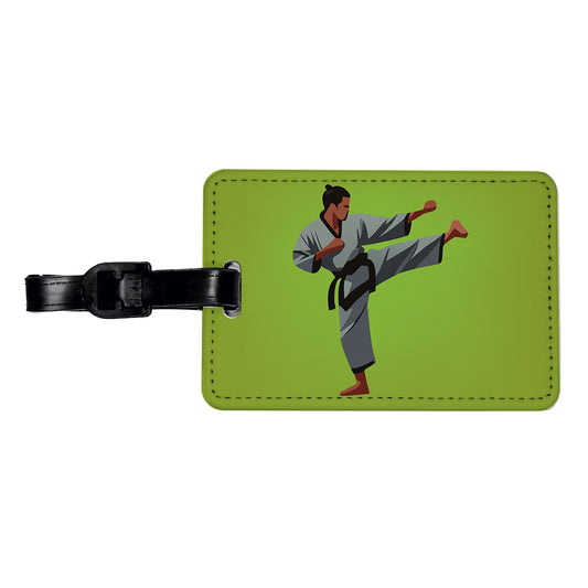 Karate Man Kick Travel Faux Leather Luggage Tag