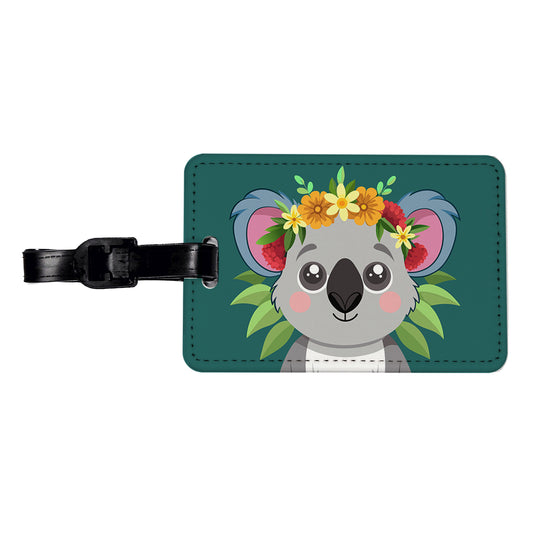 Koala Head Floral Flowers Travel Faux Leather Luggage Tag