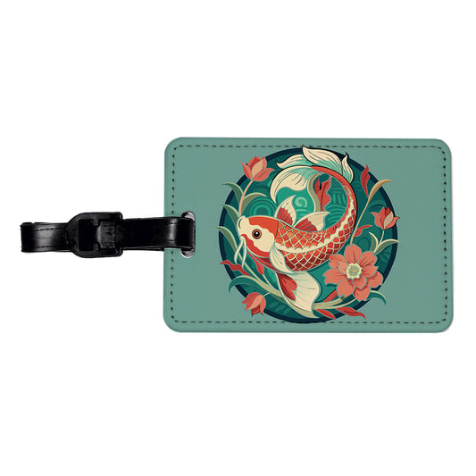 Koi Fish Floral Art Nouveau Flowers Elegant Travel Faux Leather Luggage Tag