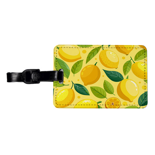Lemons Fruit Scattered Pattern Travel Faux Leather Luggage Tag