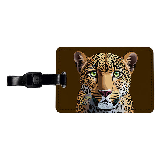 Leopard Cheetah Face Big Cat Travel Faux Leather Luggage Tag