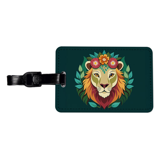 Lion Head Floral Flowers Travel Faux Leather Luggage Tag