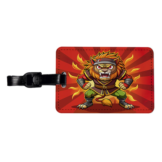 Lion Ninja Fighting Warrior Travel Faux Leather Luggage Tag