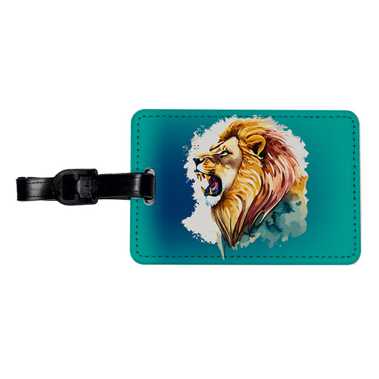 Lion Roaring Male Profile Watercolor Travel Faux Leather Luggage Tag
