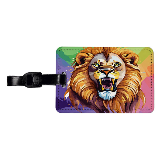 Lion Roaring Male Watercolor Travel Faux Leather Luggage Tag