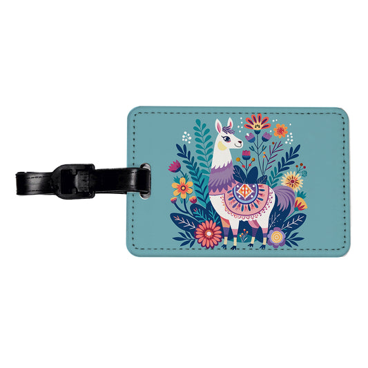 Llama Alpaca Floral Flowers Travel Faux Leather Luggage Tag