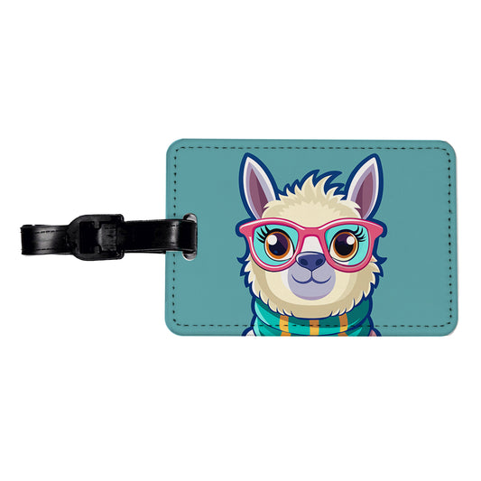 Llama Cute Wearing Glasses Travel Faux Leather Luggage Tag
