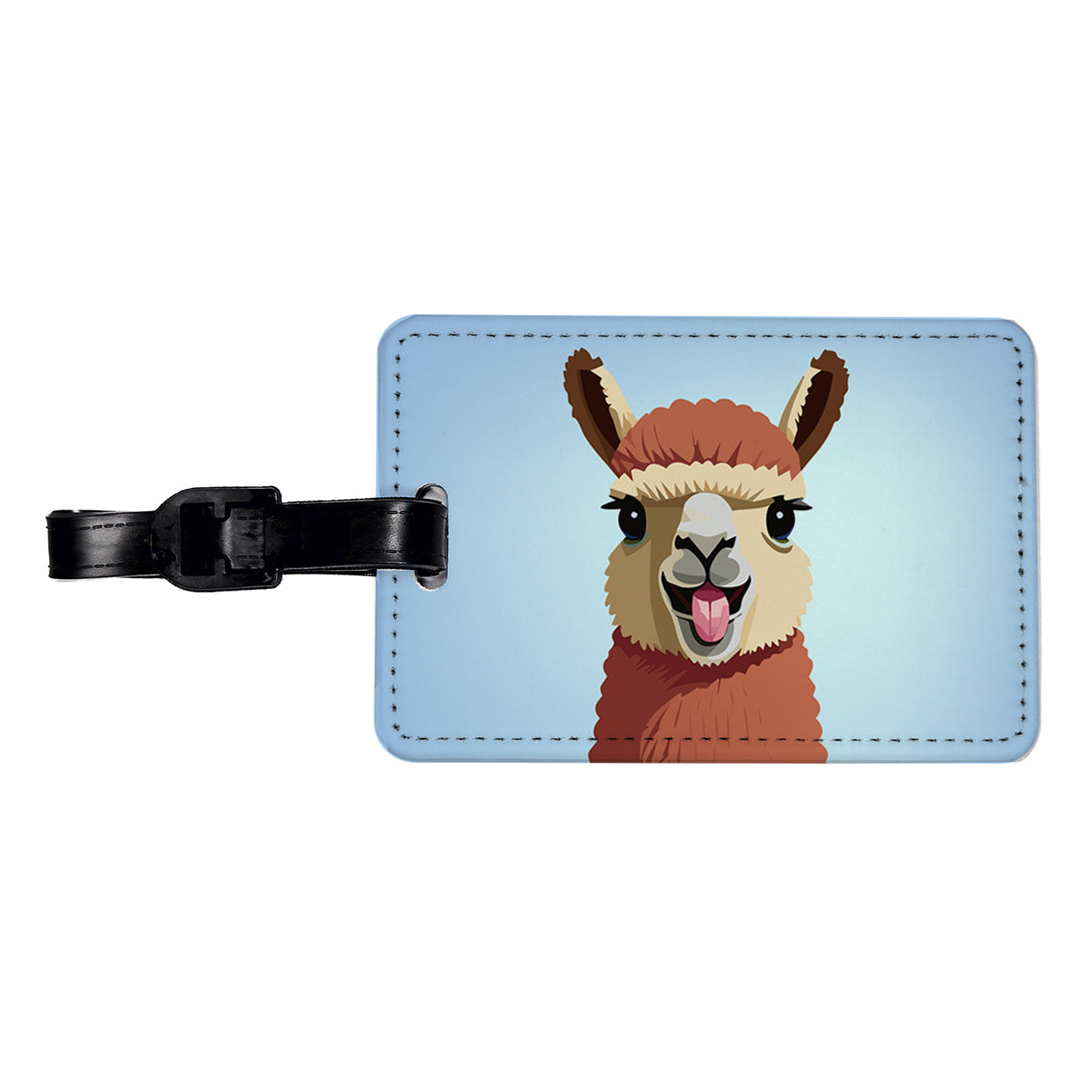 Llama Tongue Sticking Out Travel Faux Leather Luggage Tag
