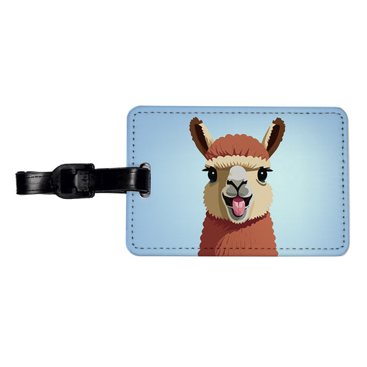 Llama Tongue Sticking Out Travel Faux Leather Luggage Tag