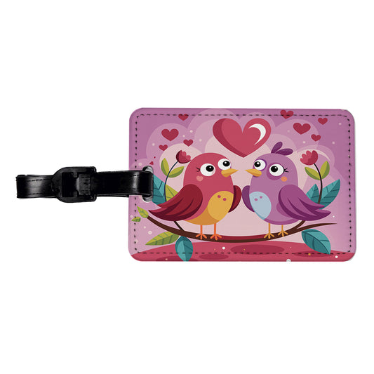 Love Birds Valentines Day Anniversary Wedding Travel Faux Leather Luggage Tag