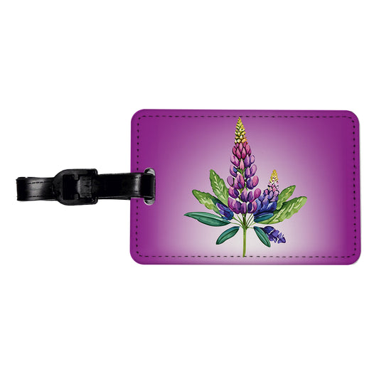 Lupine Plant Flower Watercolor Travel Faux Leather Luggage Tag