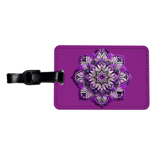 Mandala Purple Travel Faux Leather Luggage Tag