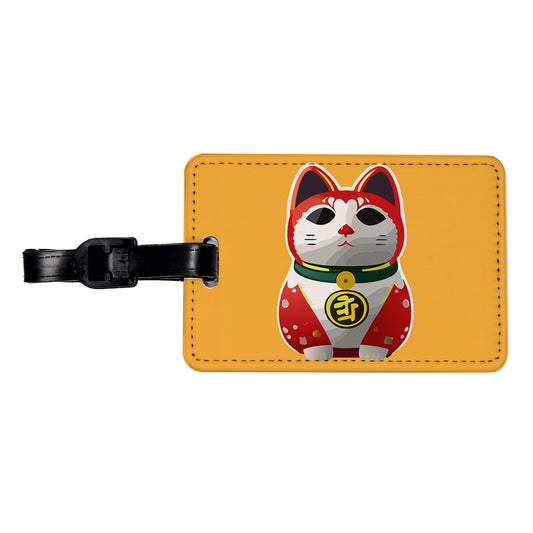 Maneki Neko Lucky Cat Travel Faux Leather Luggage Tag
