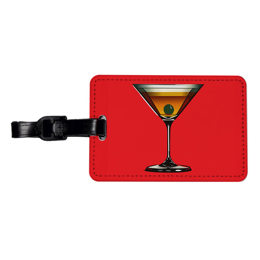 Martini with Olive Travel Faux Leather Luggage Tag