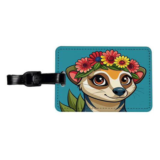 Meerkat Floral Flowers Travel Faux Leather Luggage Tag