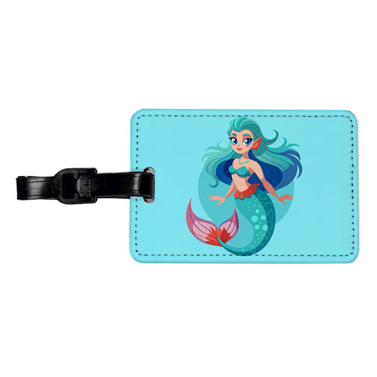 Mermaid with Blue Hair Travel Faux Leather Luggage Tag