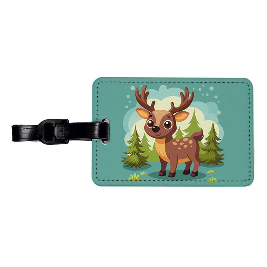 Moose Cute in Forest Travel Faux Leather Luggage Tag