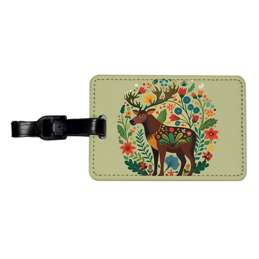 Moose Floral Flowers Travel Faux Leather Luggage Tag