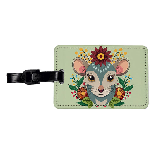 Mouse Floral Flowers Travel Faux Leather Luggage Tag