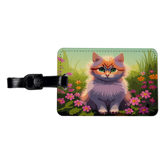 Munchkin Cat in Flower Garden Travel Faux Leather Luggage Tag