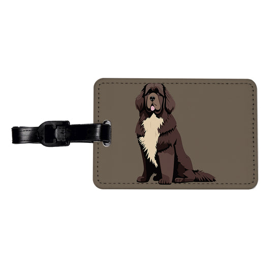 Newfoundland Dog Sitting Travel Faux Leather Luggage Tag